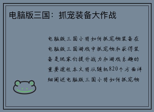 电脑版三国：抓宠装备大作战
